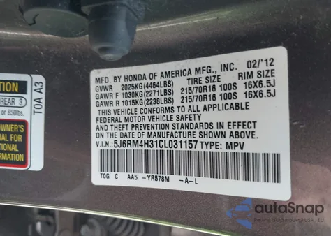 2012 Honda Cr-V Lx from USA, damaged, VIN 5J6RM4H31CL031157